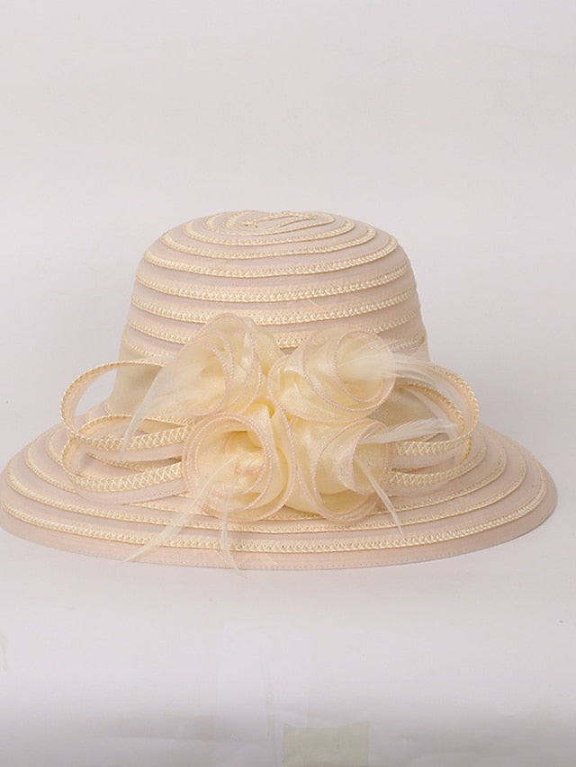 Hat Bucket Hat Straw Hat Blue Pink Beige Party Outdoor Dailywear Floral Floral Windproof Comfort Breathable for Women