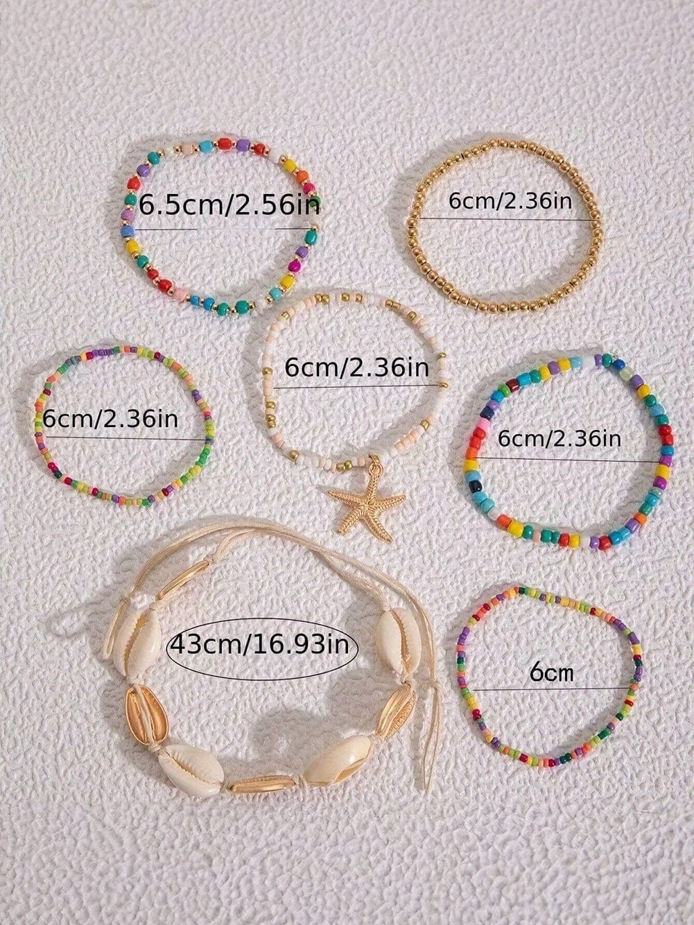 Coastal Charm 7-Piece Starfish and Seashell Beaded Bracelet Set