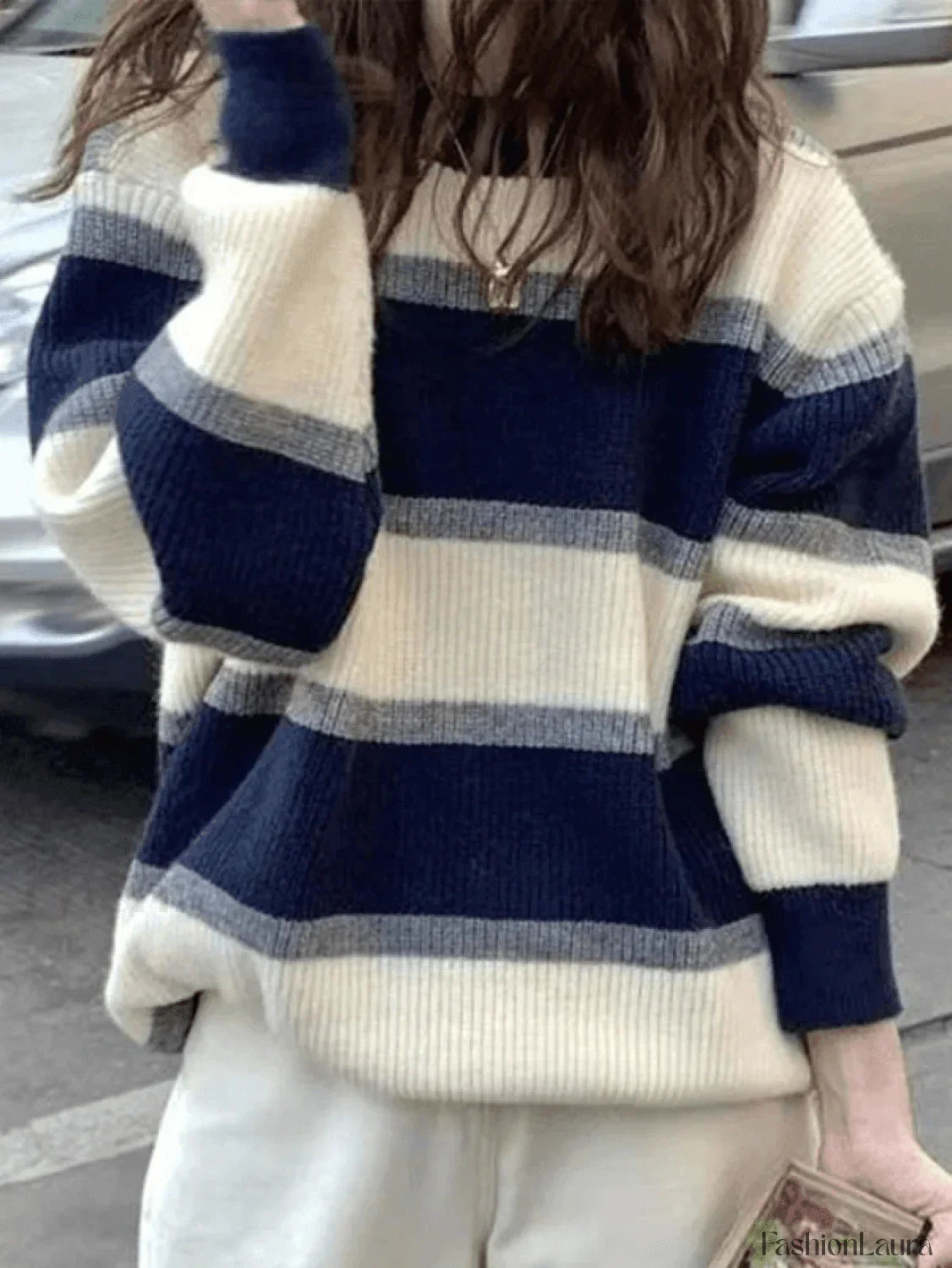 Color Block Striped Knit Sweater