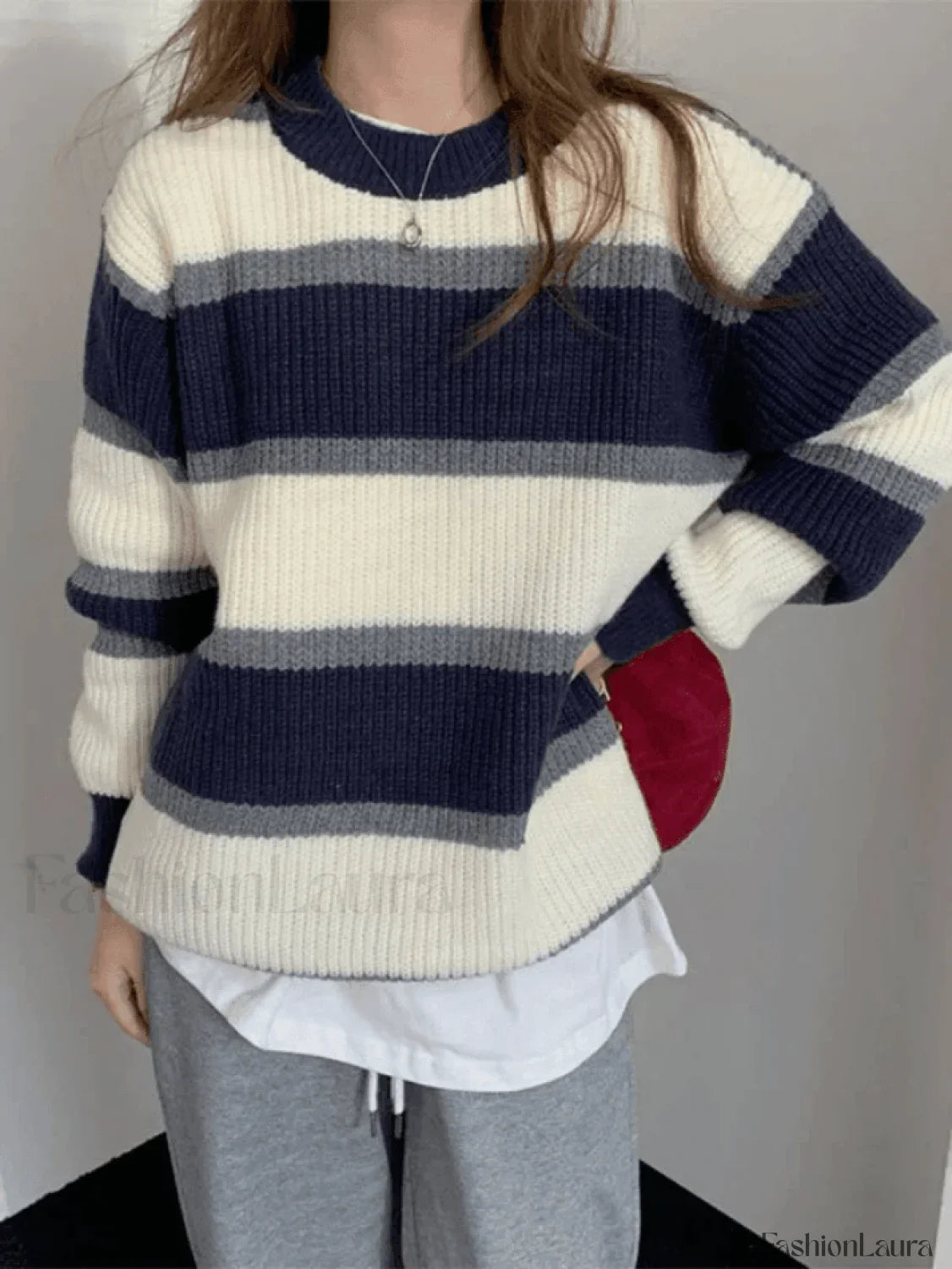 Color Block Striped Knit Sweater