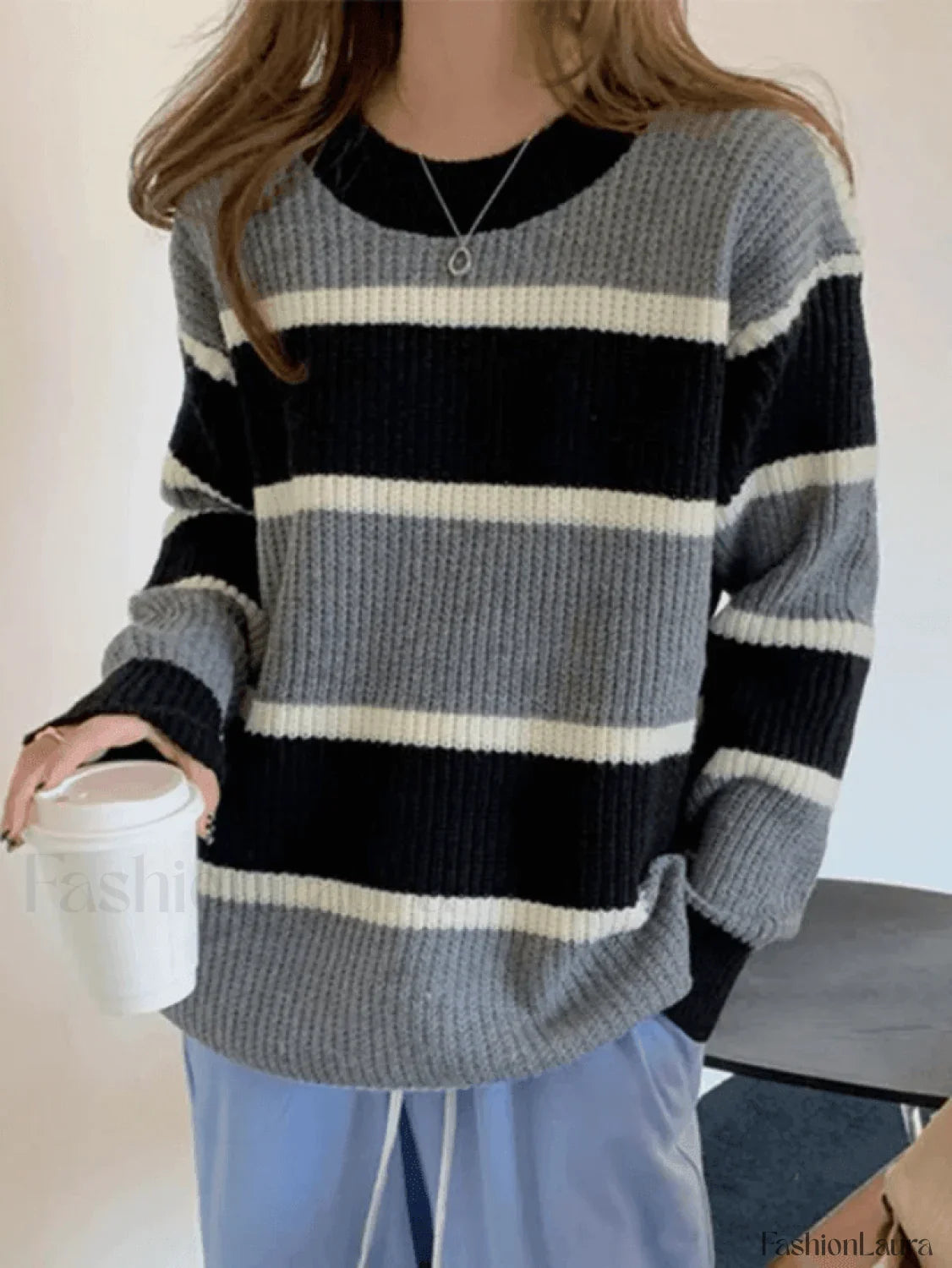 Color Block Striped Knit Sweater