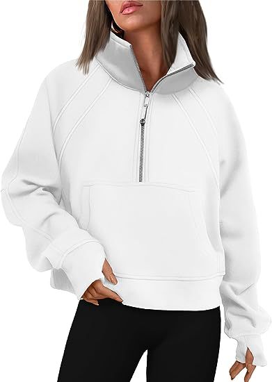 Sudadera informal de invierno para mujer, color liso, con cuello con cremallera y forro polar