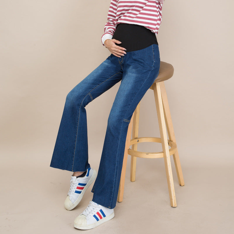 Pantalones vaqueros de maternidad acampanados, informales, elásticos y a la moda para embarazadas