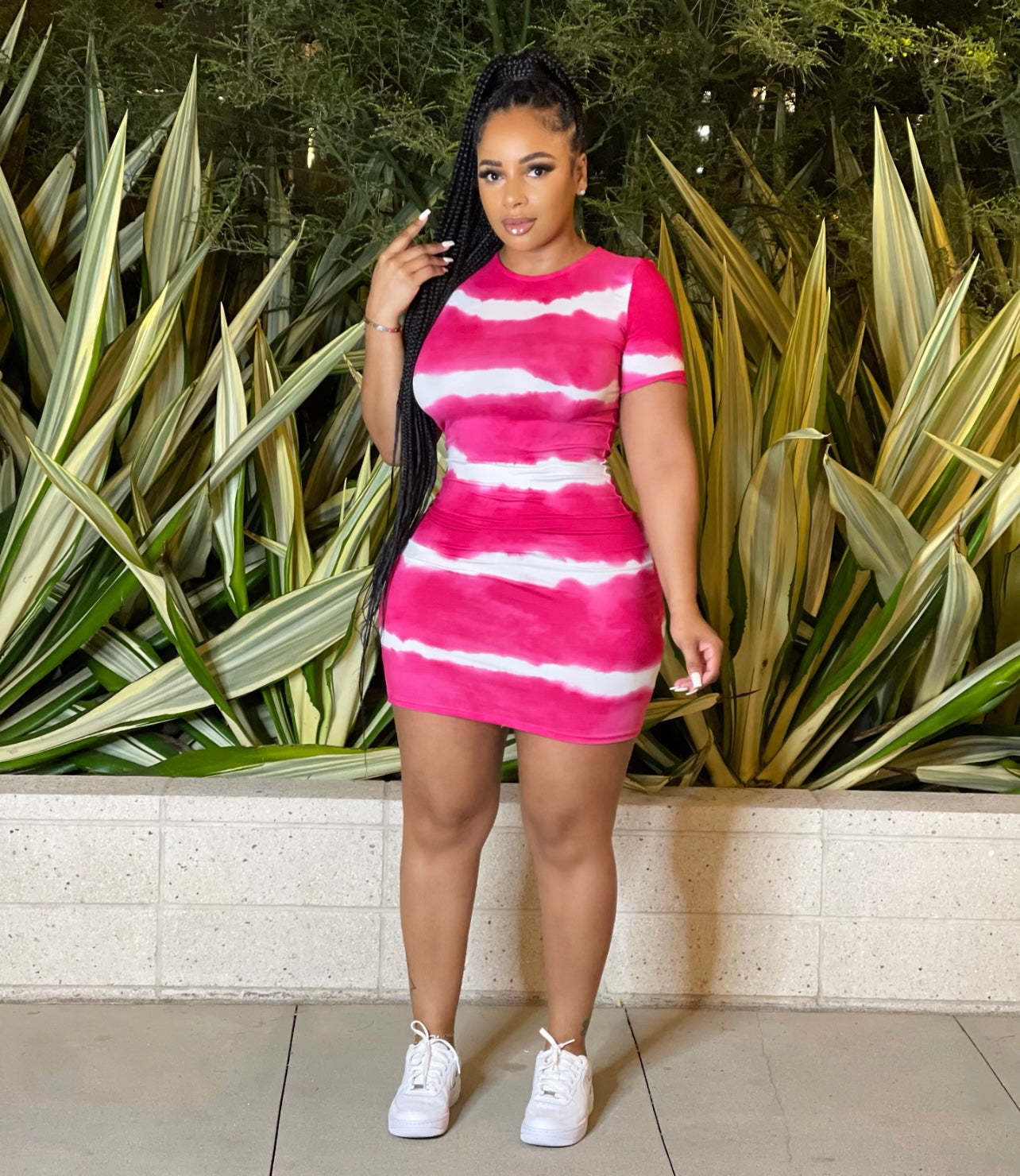 Women Fashion Casual Stripe Print Short Sleeve Tight Dress