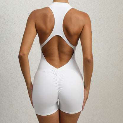 Women Fashion Casual Solid Color Backless Zipper Rompers