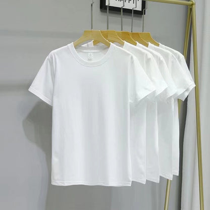 Camiseta informal de verano para mujer, color liso, cuello redondo, manga corta, sin mangas