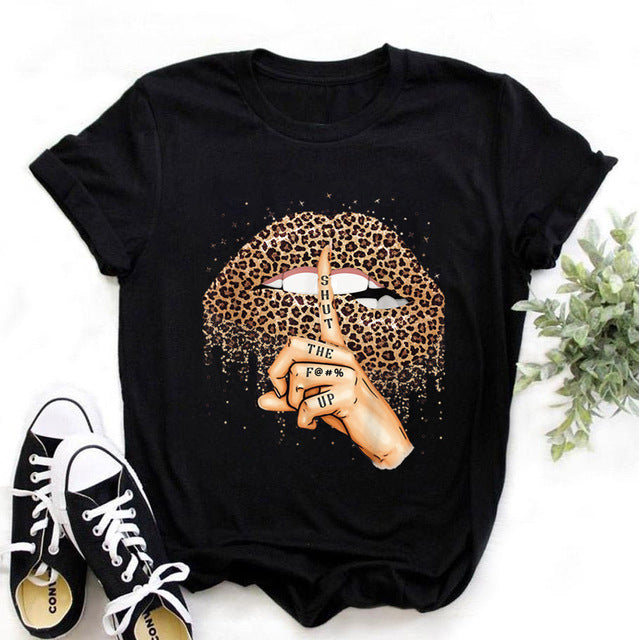 Women Casual Leopard Graphic Printed Short-sleeved Loose Colored T-shirt