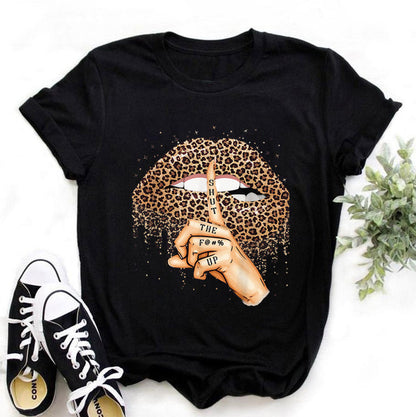 Women Casual Leopard Graphic Printed Short-sleeved Loose Colored T-shirt