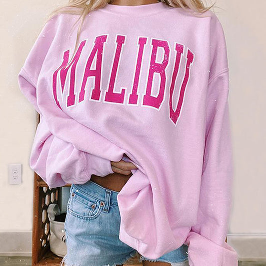 Sudadera informal de manga larga con estampado de letras y nombre de ciudad para mujer
