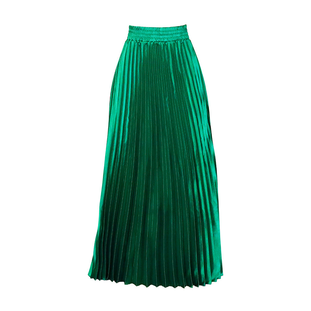 Women Fashion Casual Solid Color High Waist Pleated Skirt