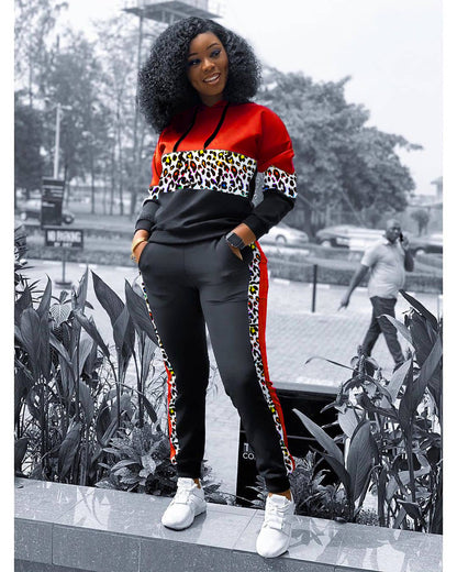 Conjunto de sudadera y pantalones deportivos informales con estampado de leopardo para mujer