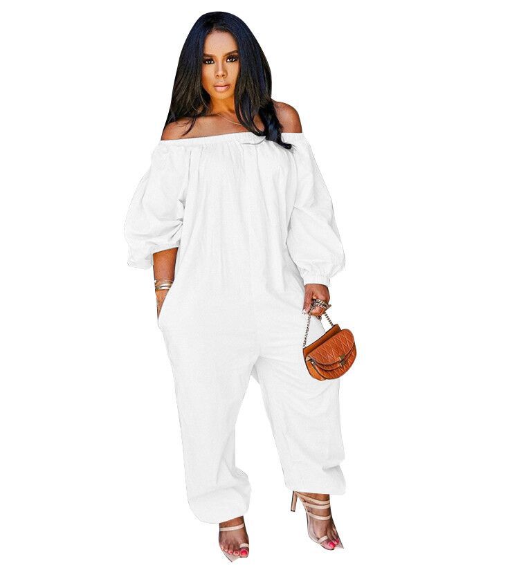 Women Solid Color Casual Off-The-Shoulder Jumpsuits