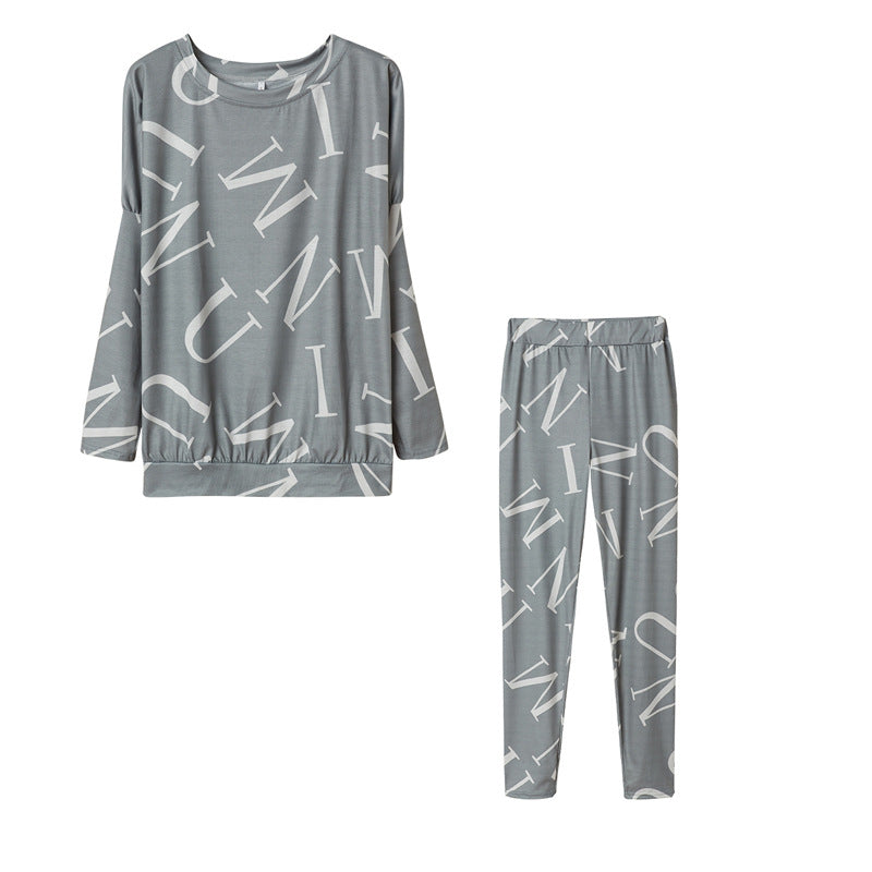 Conjunto de top y pantalón de manga larga con estampado de letras informales para mujer