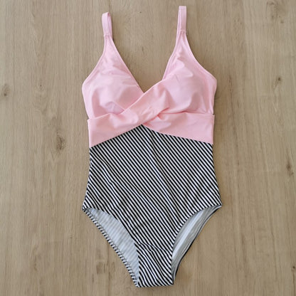 Traje de baño de una pieza con estampado floral y rayas de leopardo para mujer, informal, de verano