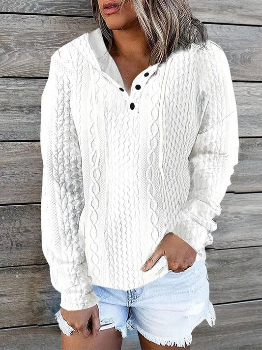 Sudadera de punto jacquard de manga larga con cordón y cuello en V informal a la moda para mujer