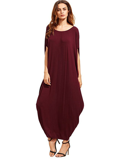 Women Fashion Casual Loose Solid Color Maxi Dress