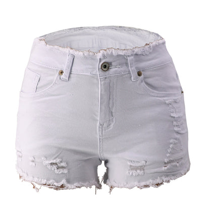 Pantalones cortos vaqueros de cintura media con borlas y cremallera rasgada para mujer