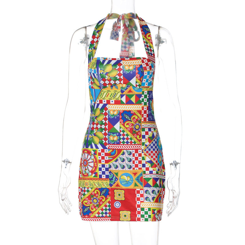 Vestido informal con cuello halter, espalda descubierta y cordones para mujer