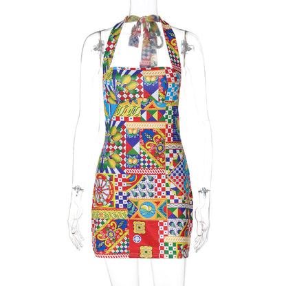 Vestido informal con cuello halter, espalda descubierta y cordones para mujer