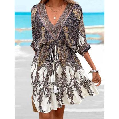 Western Summer Women Casual V-Neck Graphic Printing Dress