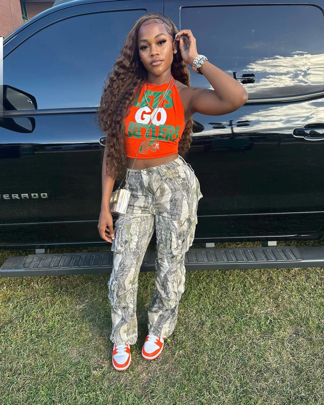 Women Fashion Casual Camouflage Stitching High Waist Pocket Slim-Fit Pants