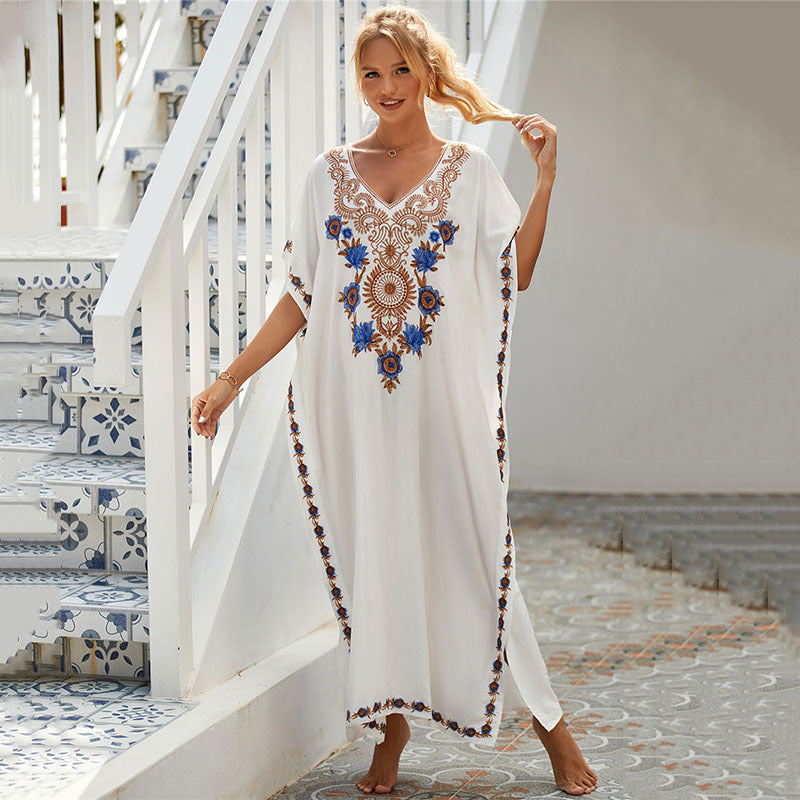 Traje de baño largo con bordado floral para mujer, estilo casual, para vacaciones