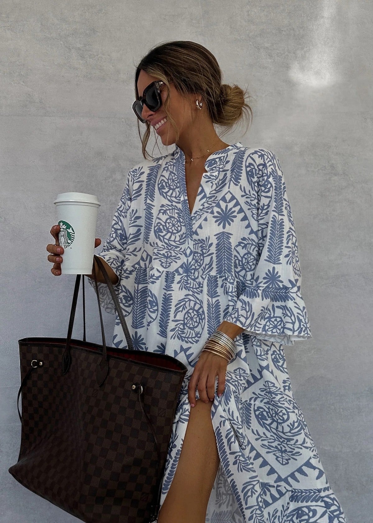 Bohemian Women Casual Print Sleeve Shirt Dress