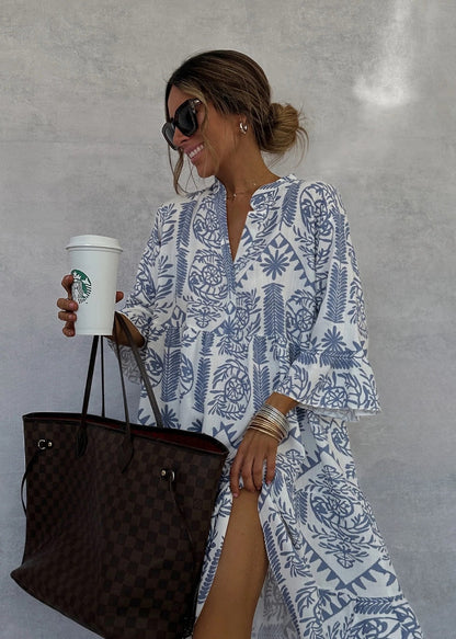 Bohemian Women Casual Print Sleeve Shirt Dress