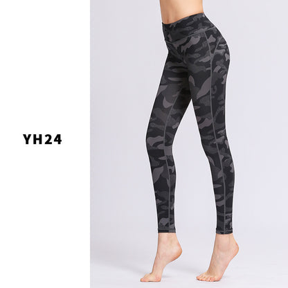 Women Casual High Waist Floral Printed Quick Drying Camouflage Yoga Leggings