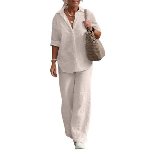 Conjunto de pantalones casuales de color sólido y pierna ancha para mujer