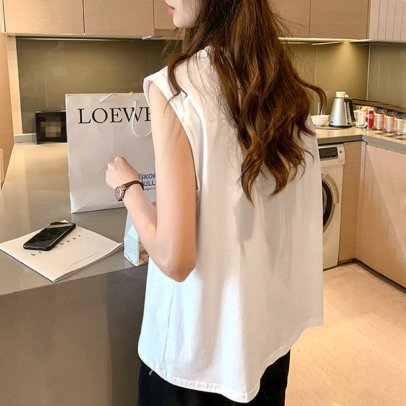 Summer Women Casual Solid Color Sleeveless Round Neck Tank Top