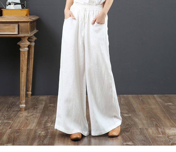 Women Casual Spring Loose High-waisted Solid Color Wide Leg Pants