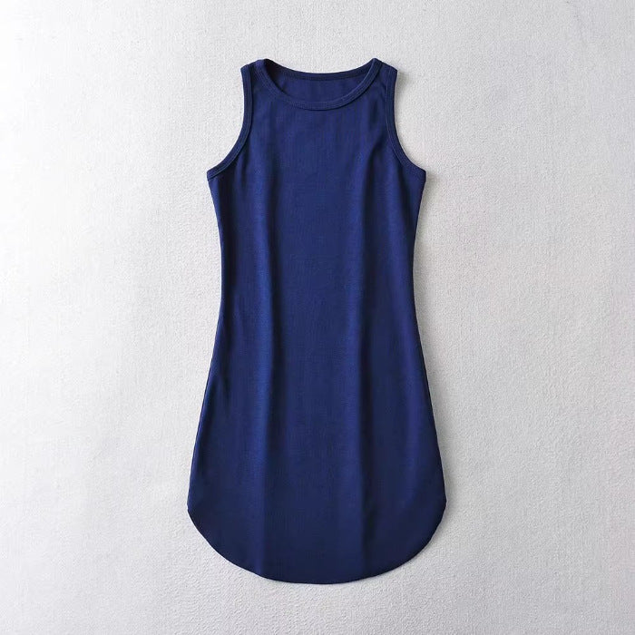 Vestido tipo chaleco sin mangas de color liso básico informal de verano para mujer