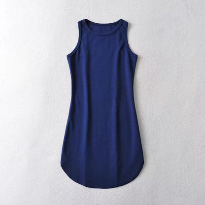 Vestido tipo chaleco sin mangas de color liso básico informal de verano para mujer
