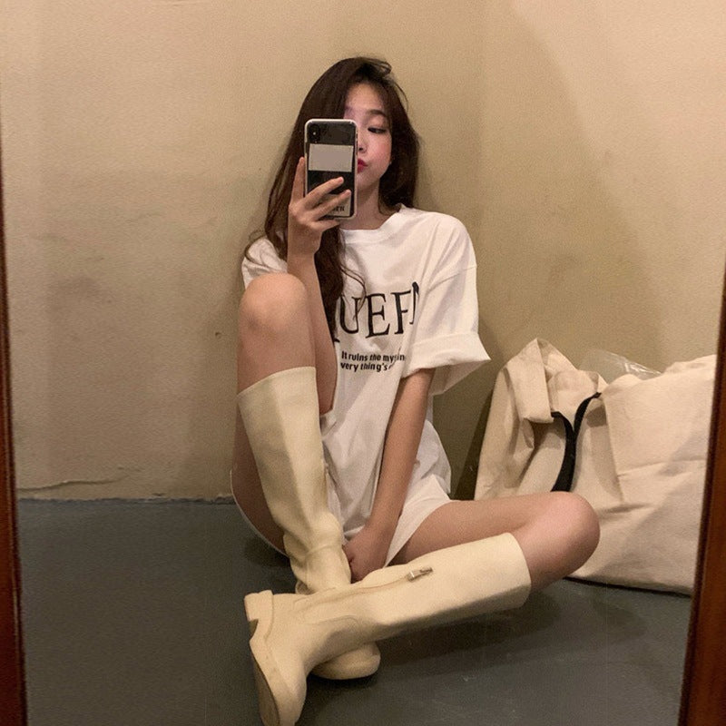 Camiseta básica informal de verano para mujer, holgada, con estampado de sonrisas y manga corta