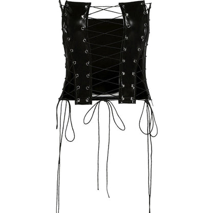 Women Fashion Casual Strapless Strap Fish Bone Imitation Leather Waist Top
