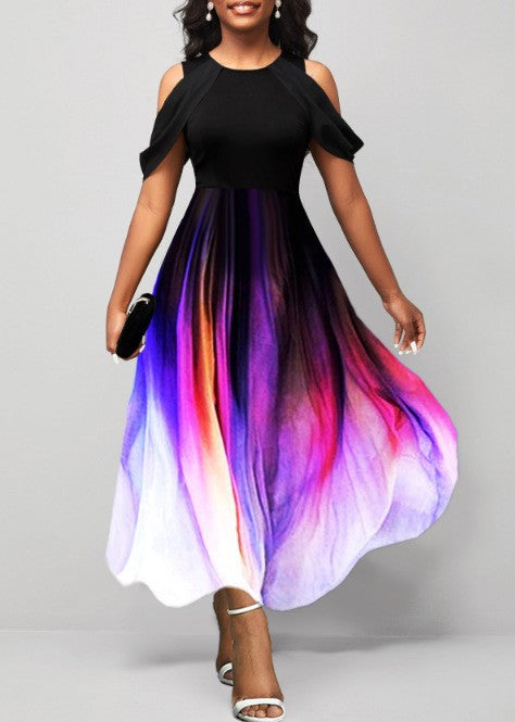 Women Fashion Casual Gradient Print Maxi Dress
