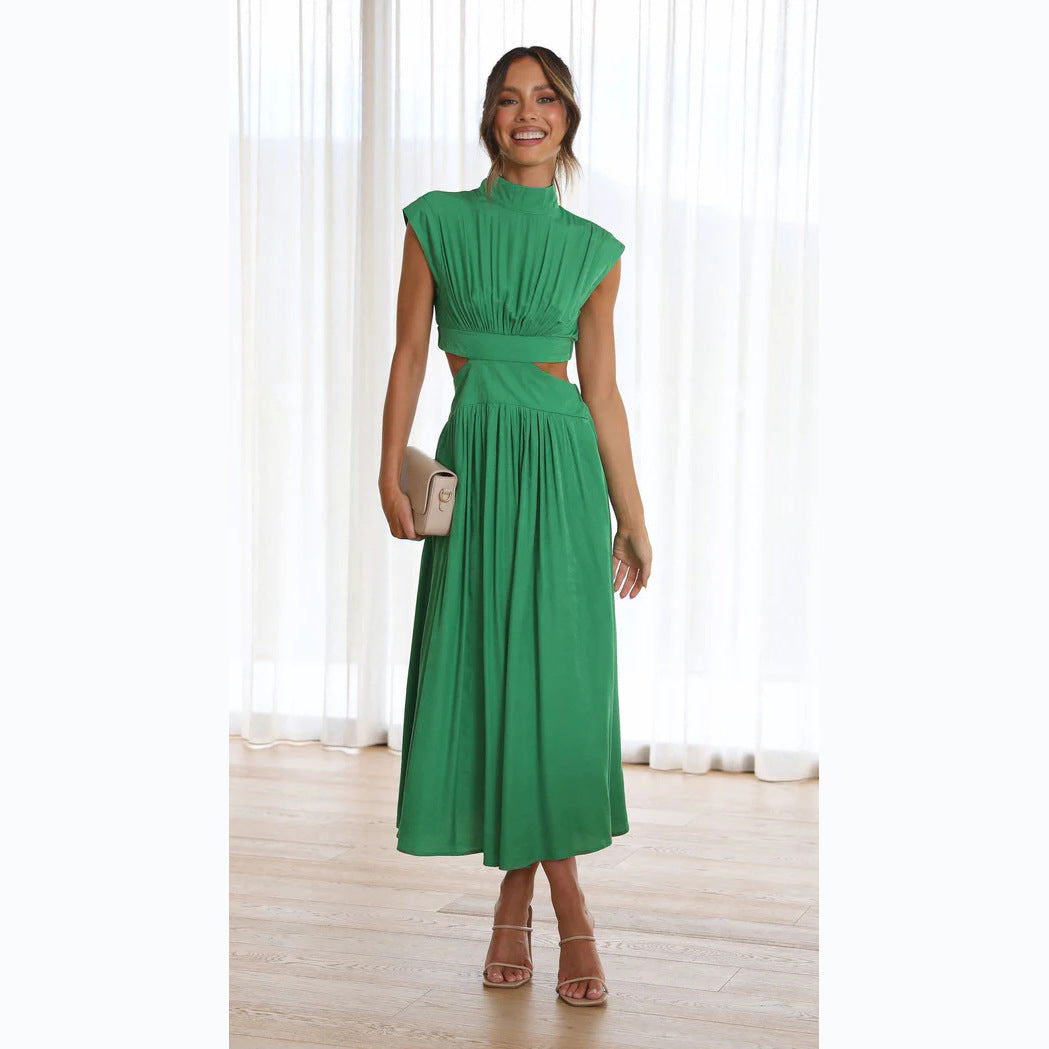 Vestido maxi casual elegante de verano de color sólido con cintura recortada