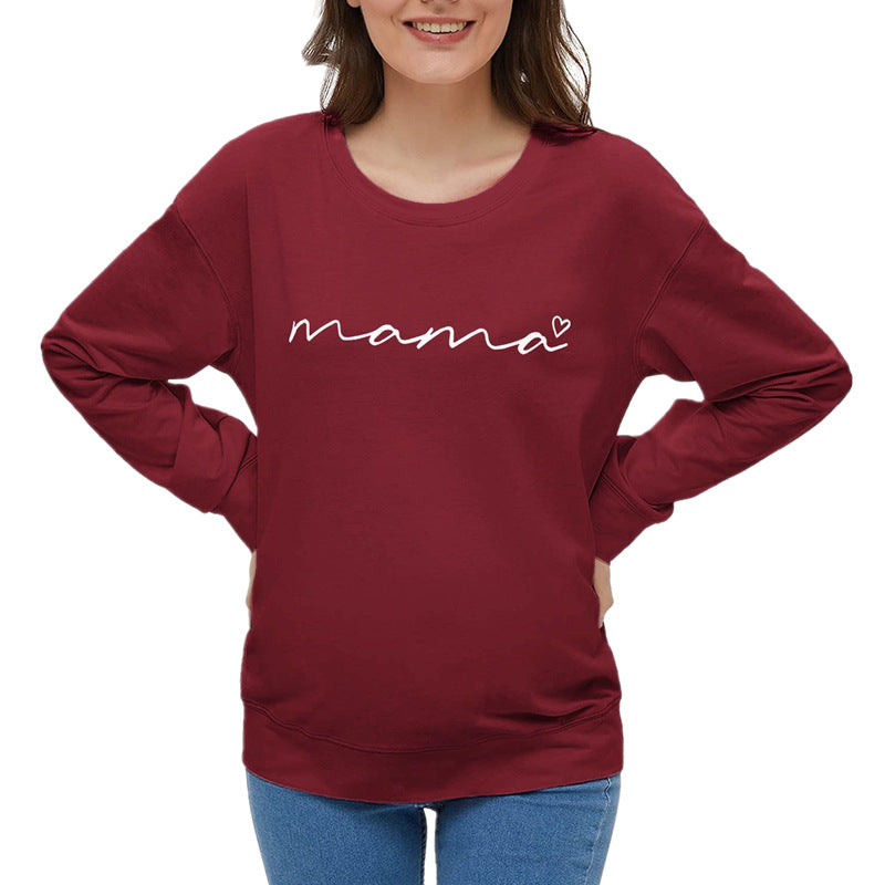 Sudadera de manga larga con cuello redondo y estampado informal a la moda para mujeres embarazadas