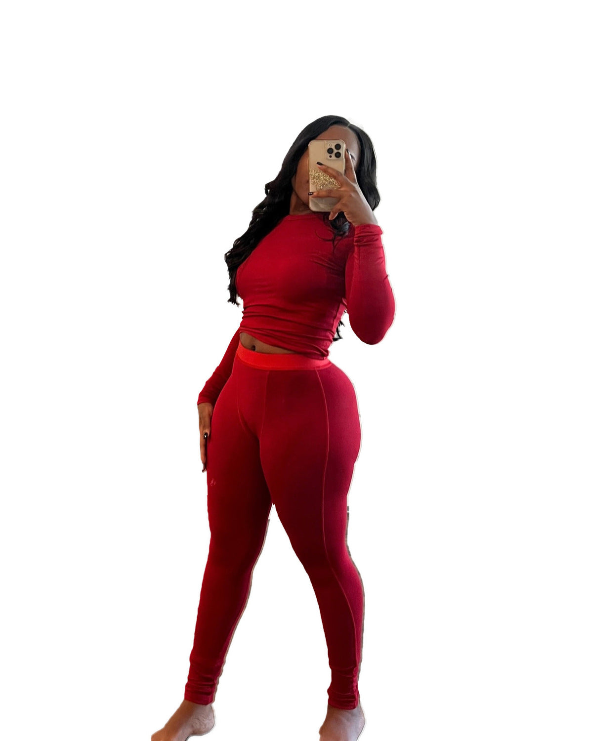 Conjunto deportivo de dos piezas para mujer, estilo casual, con top de manga larga y pantalones ajustados para yoga