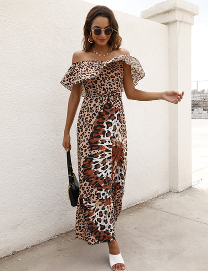 Bohemian Summer Women Casual Flower Print Off-Shoulder Ruffled Maxi Dress