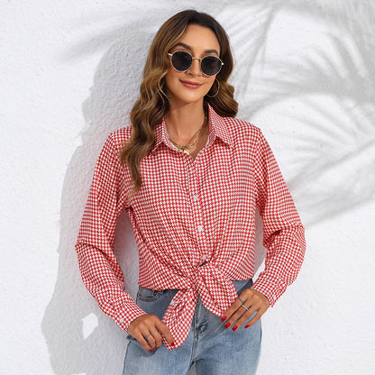 Blusas casuales de manga larga con estampado de cuadros a la moda para mujer