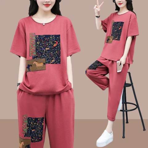 Conjunto de camiseta informal de manga corta y pantalón holgado de verano para mujer con estampado gráfico