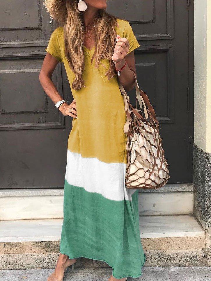 Women Plus Size Casual Fashion Multicolor Stripe Maxi Dress