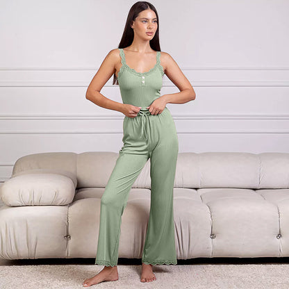 Conjunto de pijama informal de color liso para mujer