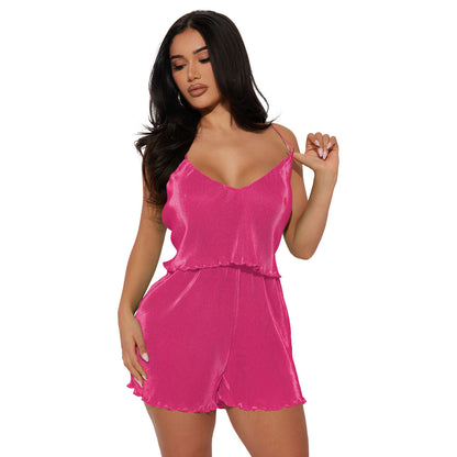 Women Fashion Sleeveless Solid Color Sexy Top Casual Shorts Set