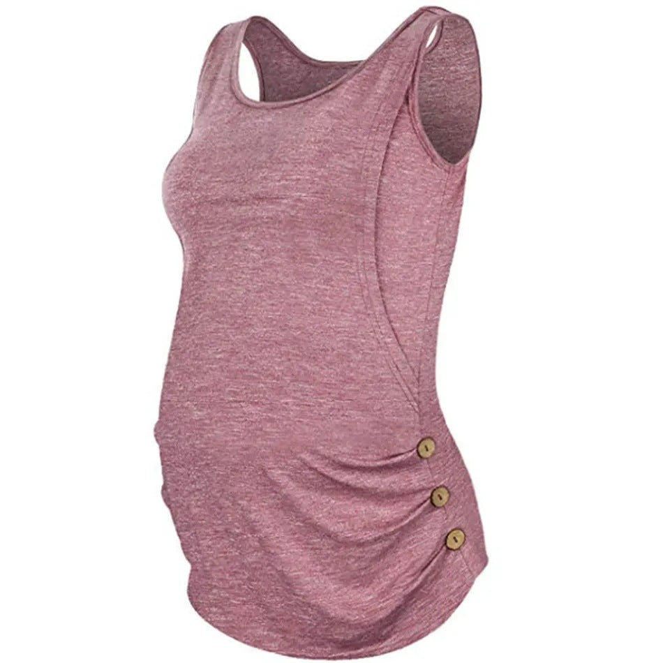 Blusa informal de color liso con cuello redondo y botones para lactancia materna para embarazadas