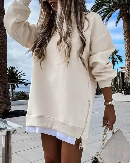 Suéter informal de moda para mujer con costuras sueltas y cremallera lateral
