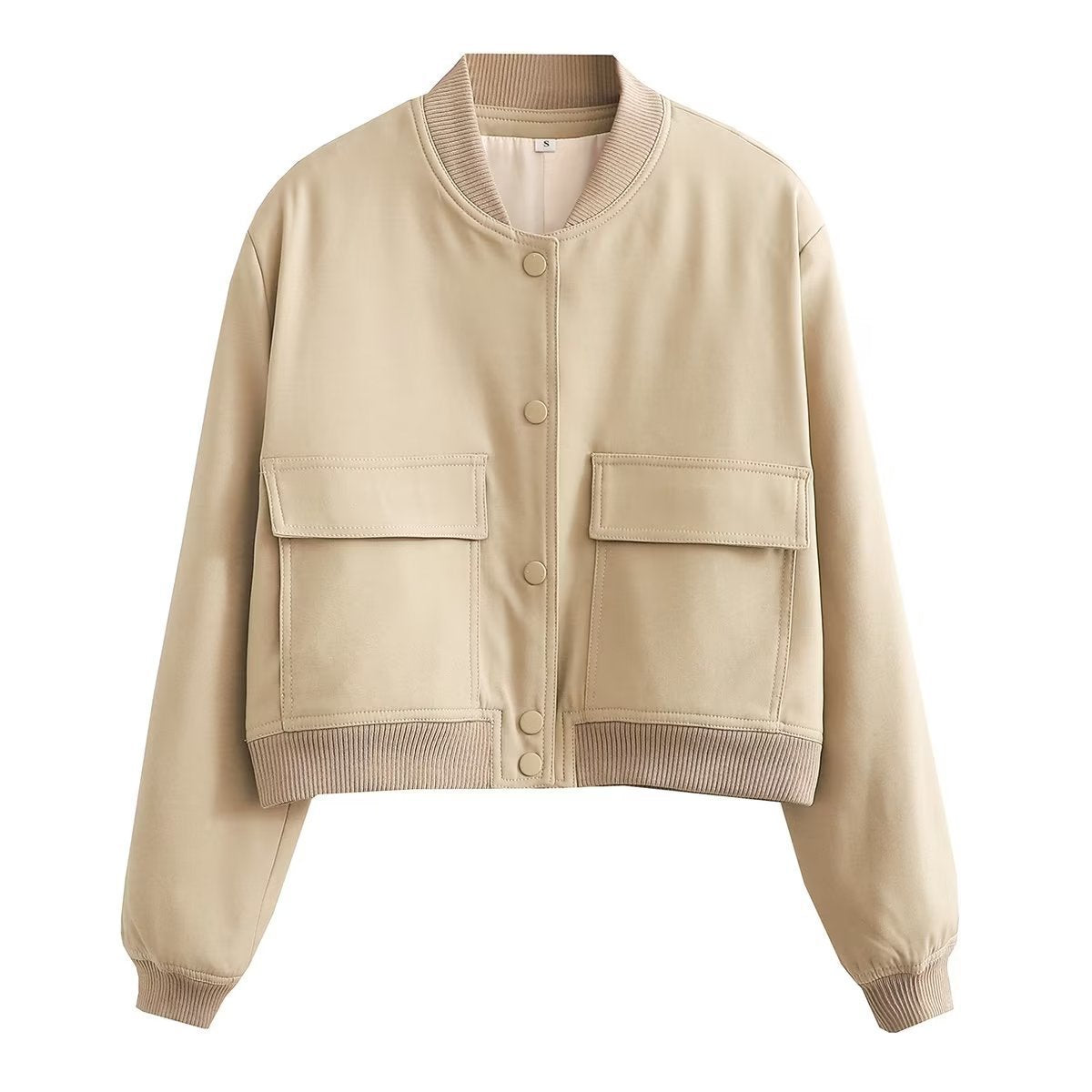 Chaqueta informal de manga larga con bolsillos de color liso a la moda para mujer