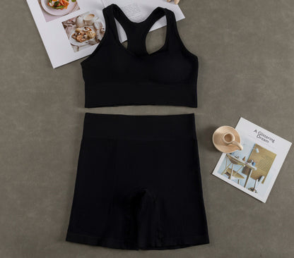 Women Fashion Casual With Chest Pad Shockproof Beautiful Back Sports Vest Shorts Set